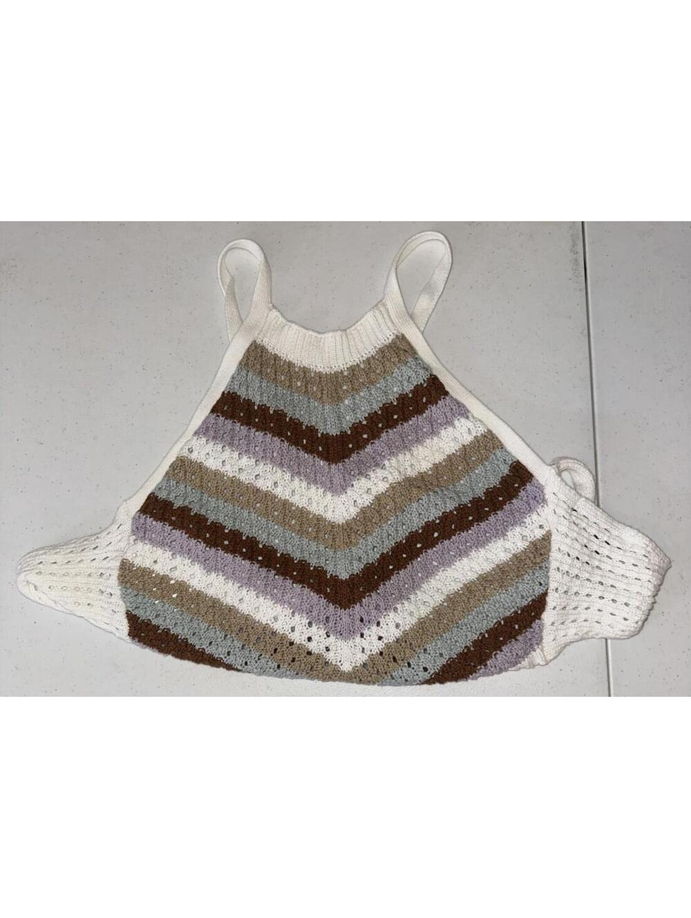Women’s Sz Med Crochet Knit Halter Crop Top Backless Bikini Top Beach Cover Ups